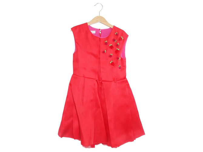 Dior Rotes verziertes Kleid Seide  ref.320606