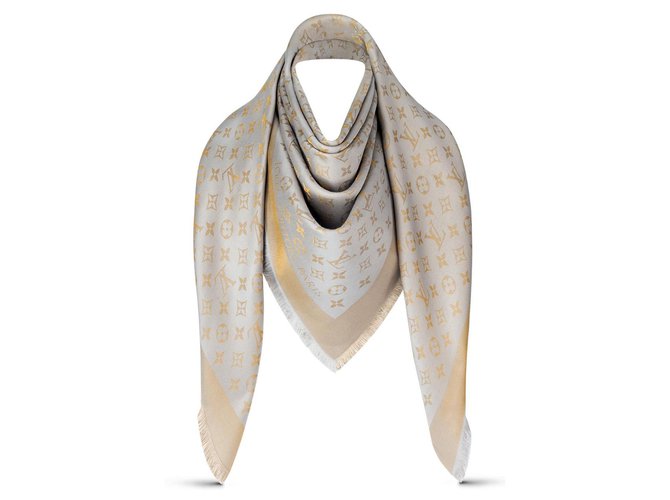Louis Vuitton sciarpe Beige Grigio Seta