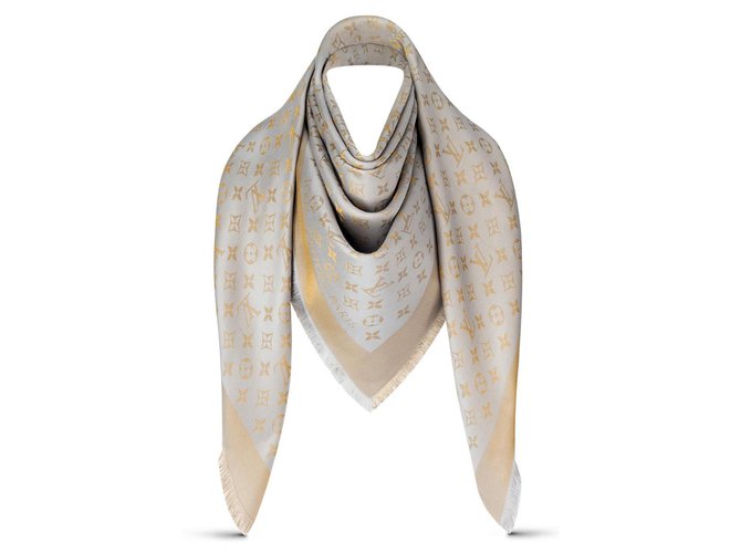 Louis Vuitton sciarpe Beige Grigio Seta  ref.320767