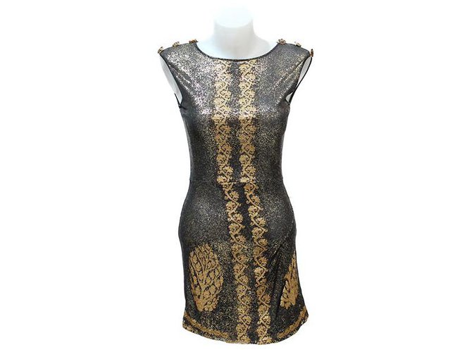 Chanel Kleid Schwarz Golden Polyester  ref.320935