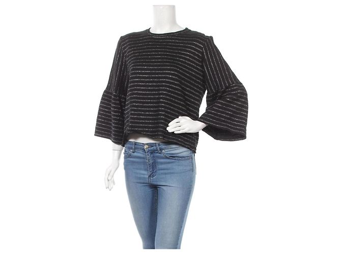 Blusa Mads Norgaard Nera a Righe in Cotone Nero