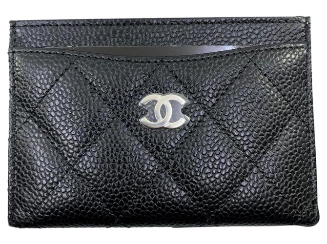 Chanel Klassischer Kartenhalter Schwarz Leder  ref.320971