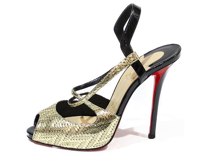 Christian Louboutin LOUBOUTIN SANDALS IN GOLD LEATHER AND BLACK PATENT LEATHER Golden  ref.321002