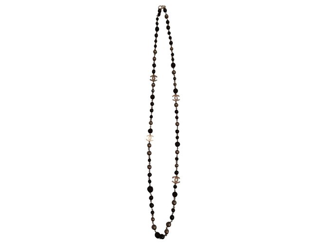 Chanel Long necklaces Black Metallic Metal  ref.320755