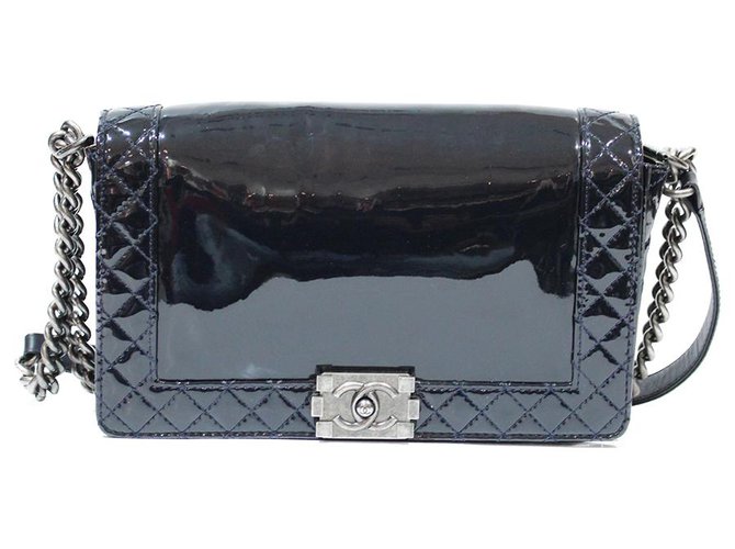Chanel boy bag Dark blue Patent leather  ref.321004