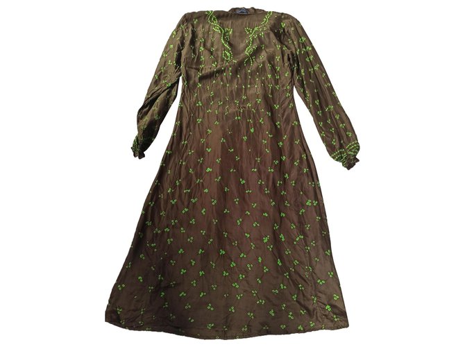 Antik Batik Dresses Green Khaki Silk  ref.321014