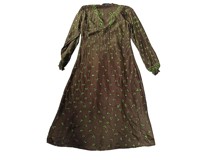 Vestido de seda Antik Batik Caqui Verde