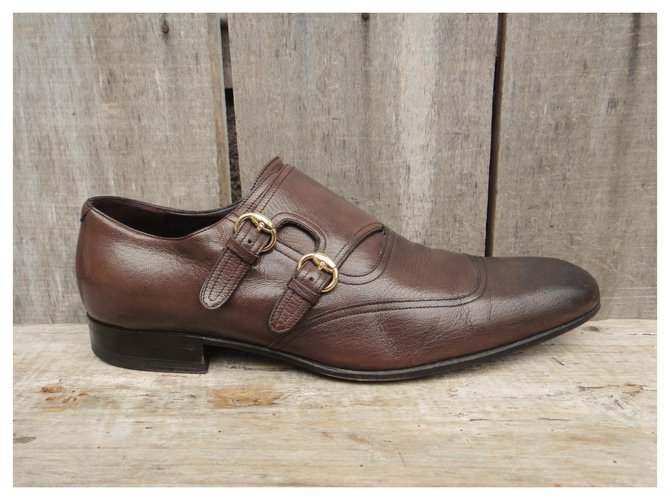 monk shoes Gucci p 42 Dark brown Leather  ref.321030