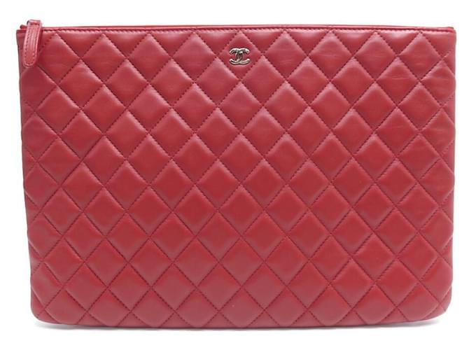 Timeless CHANEL BIG POUCH CLASSIC GM IN QUILTED LEATHER RED POUCH  ref.321286