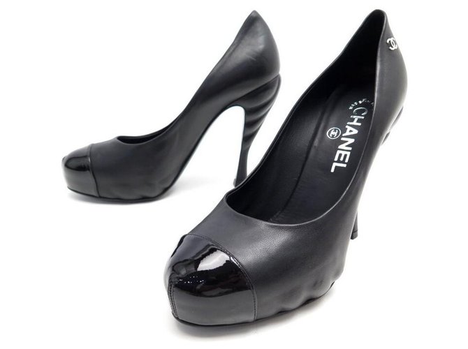 NEW CHANEL PUMPS G28317 37.5 IN BLACK NEW LEATHER SHOES  ref.321304