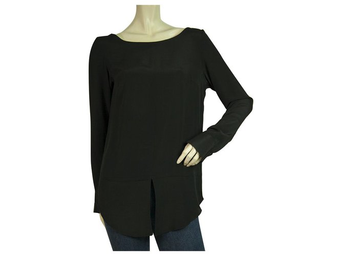 Dondup Black Long Sleeves Silky Blouse Long Length Top size 42 Acetate  ref.321438