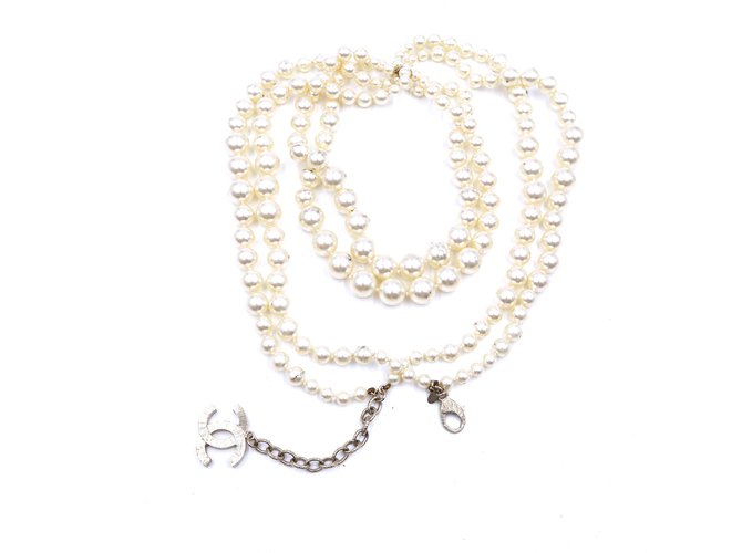 Collier ceinture à deux sens Chanel or CC perles Métal Doré  ref.321525