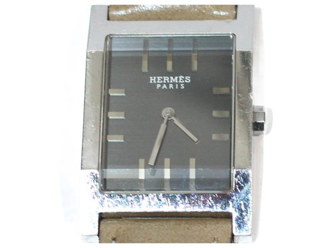 Hermès RELOJ HERMES DE PLATA ESFERA METÁLICA FONDO NEGRO CUARZO GRIS Metal  ref.321533