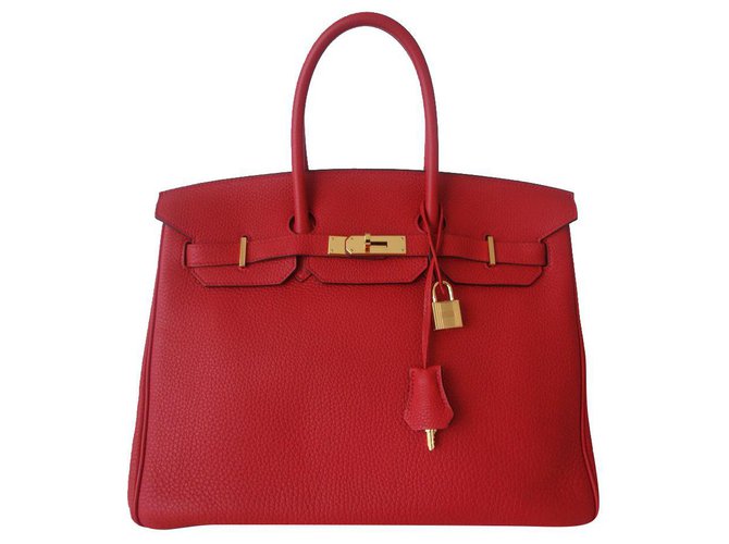 Hermès Bolso HERMES BIRKIN 35 COLORETE Roja Cuero  ref.321606