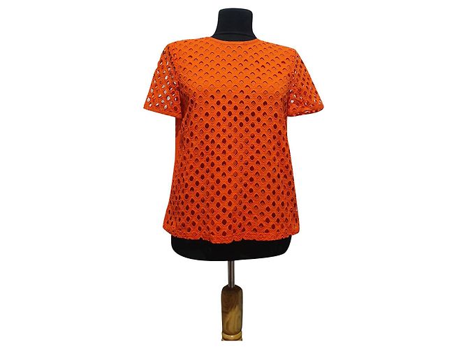 Blusa de algodão laranja Tory Burch