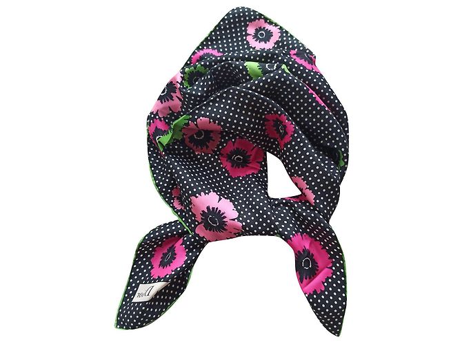 Christian Dior Sciarpa di seta nera verde rosa Multicolore