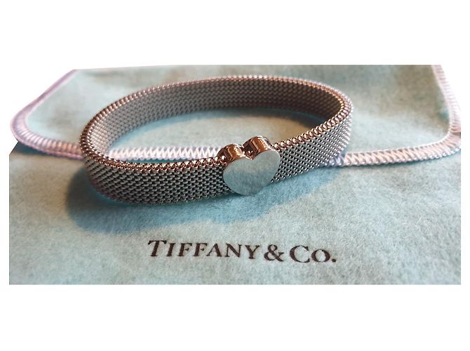 Tiffany & Co Pulseira elástica de aço T & Co. raro Prata