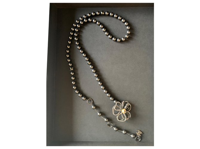 Chanel Long necklaces Dark grey  ref.322331