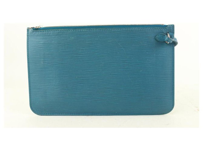Louis Vuitton Blue Cyan Epi Leather Neverfull Pochette MM / GM bolsa de pulso Couro  ref.322382