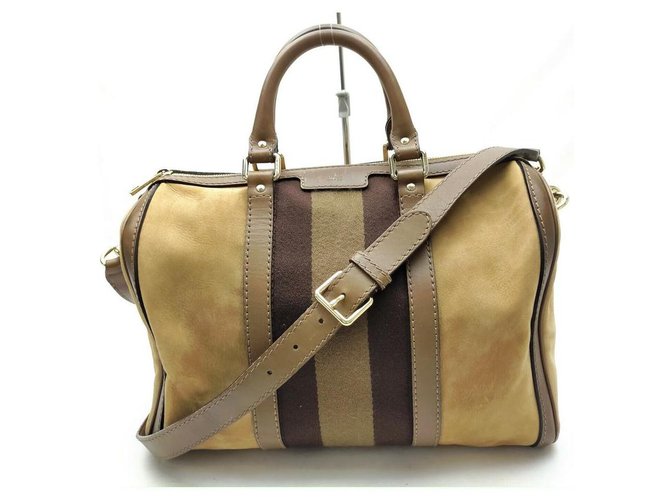 Gucci Brown Nubuck and Leather Medium Vintage Web Boston Bag