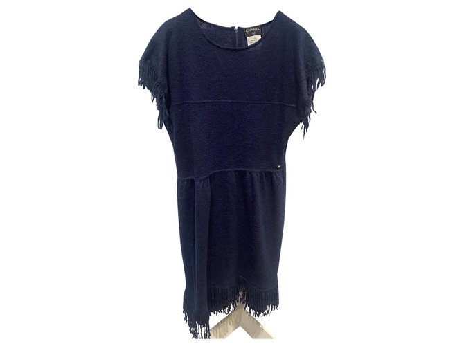 Chanel Dresses Navy blue Silk Cashmere Mohair  ref.322464