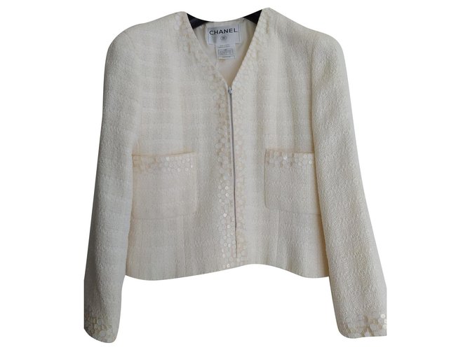 Chanel Skirt suit White Silk Cotton Viscose  ref.322526