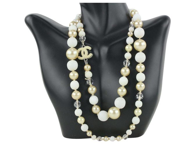 Chanel 03A Crystal Stone Pearl Necklace  ref.322560