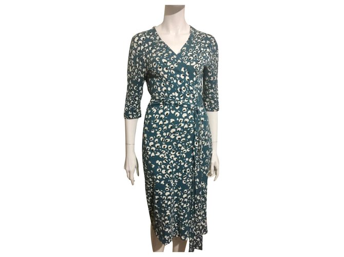 Diane Von Furstenberg DvF Zalda Bis wrap dress, silk blend Black White Green Cotton  ref.322579
