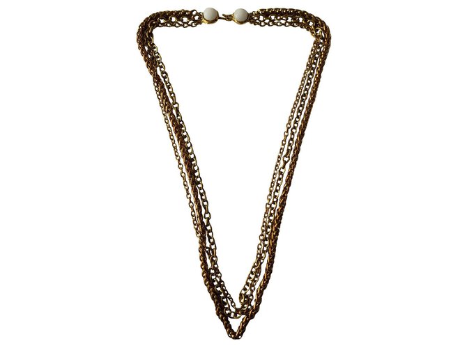 Chanel Lange Halsketten Weiß Golden Metall  ref.322714
