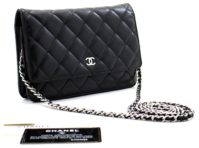 CHANEL Black Classic Wallet On Chain WOC Shoulder Bag Crossbody Leather  ref.322891