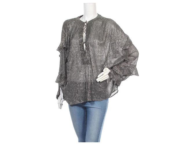 Iro Oversize Bluse Braun Silber