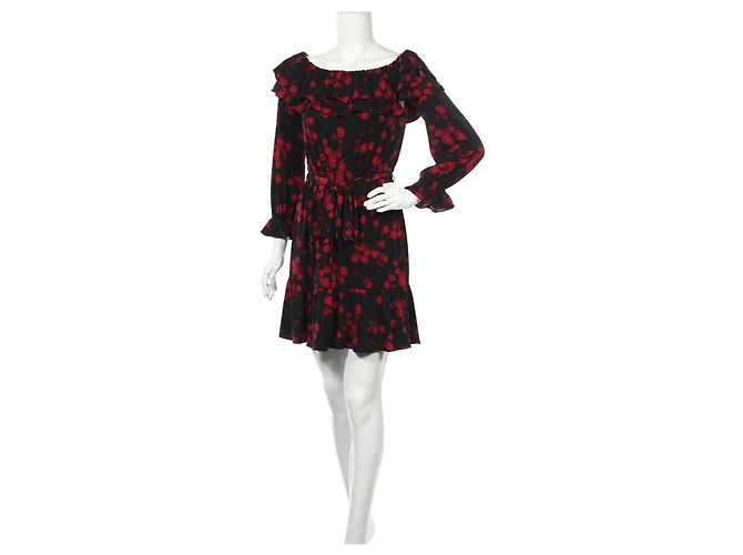Michael Kors Blumenkleid Schwarz Rot