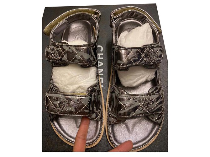 Chanel dad sandals size 35 Silvery Leather  ref.322981