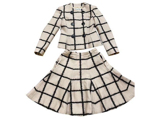 Conjunto de saia e casaco Christian Dior rosa de lã