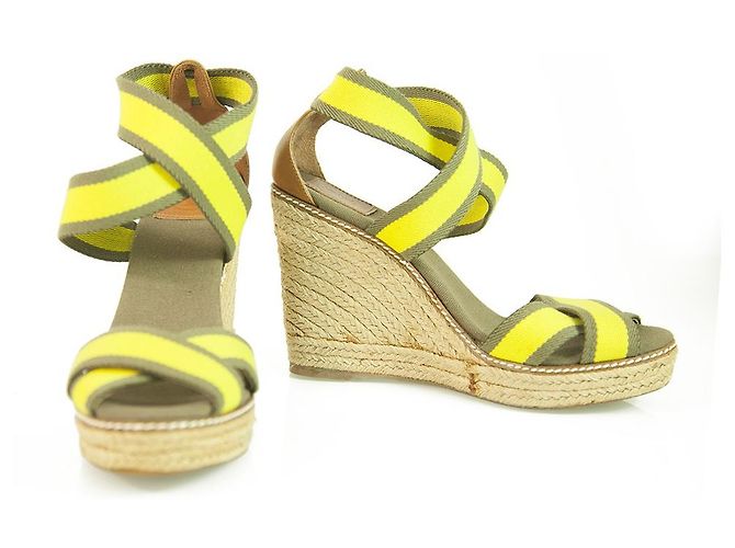Tory Burch Adonis Alça elástica amarela Sandália em cunha Alpercatas com plataforma 10M