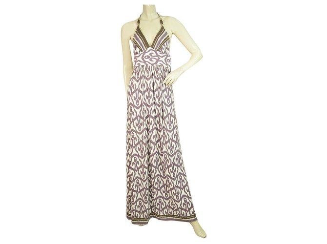 Milly of New York Purple White Ethnic Print Halter Neckline maxi Dress - Size M Viscose  ref.323039