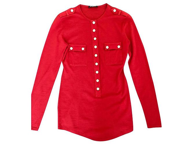 Cardigan henley Balmain in lana rosso