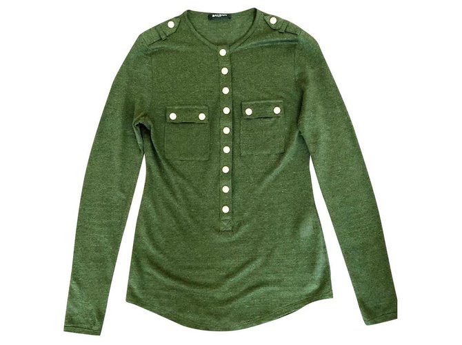 Balmain tunics Green Linen  ref.323042