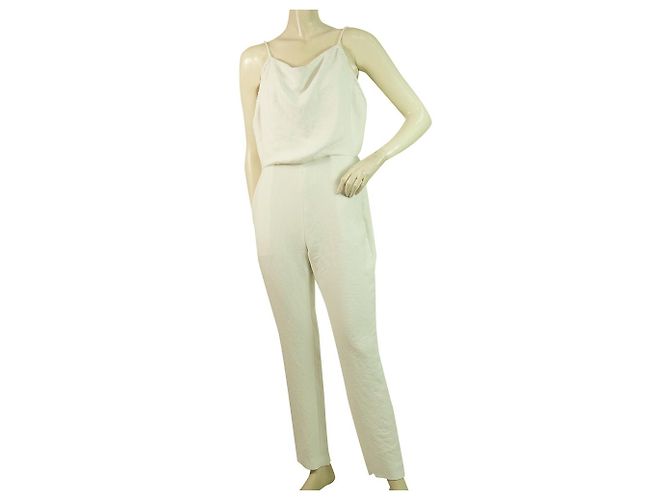 IRO Hatford Ivory White Silky Open Back Overall Jumpsuit Pants size 38