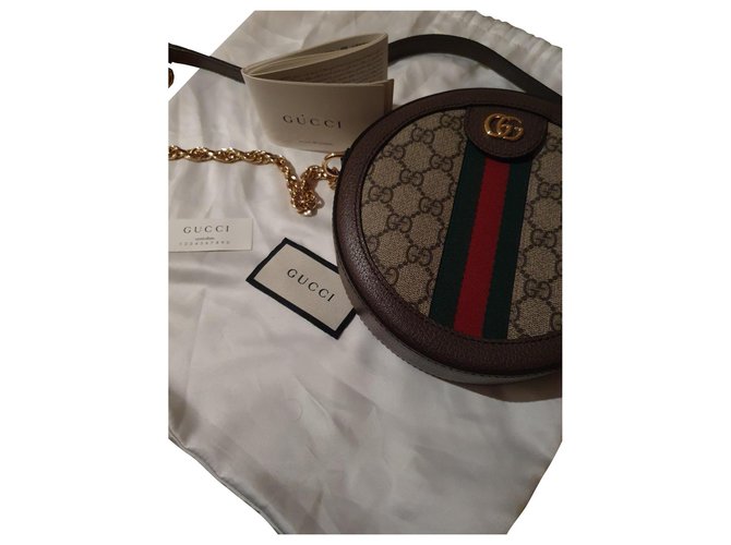 Gucci Bag Beige Ebony Leather Cloth Deerskin  ref.323127