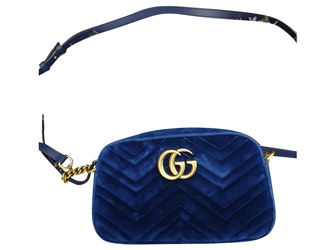 Borsa a spalla Gucci GG Marmont in velluto blu scuro