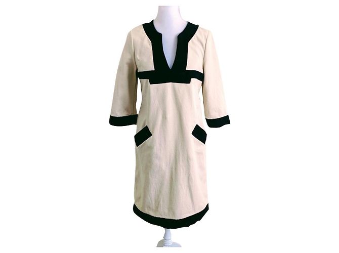 Diane von Furstenberg Caden Baumwolljersey Kleid schwarz creme