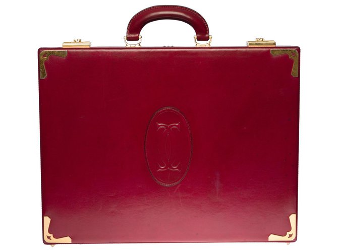 Rare vintage MUST DE CARTIER briefcase in burgundy leather Dark red  ref.323174