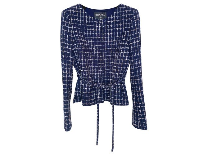 Chanel 5,6K$ Giacca in tweed con cintura Blu navy  ref.323307