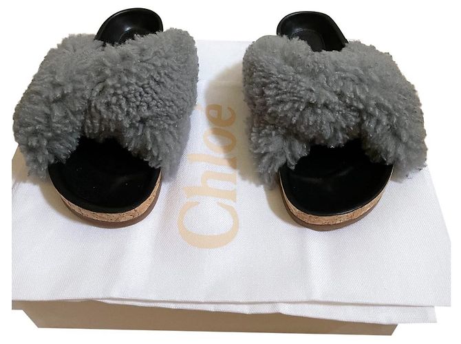 Chloé Kerenn Mules Grau Wolle und Leder Größe 36