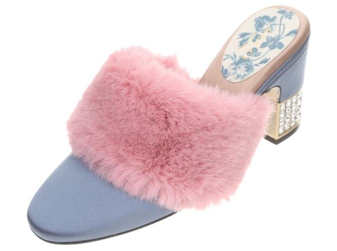 gucci silk fur mules Sandals Pink Blue Light blue Cloth