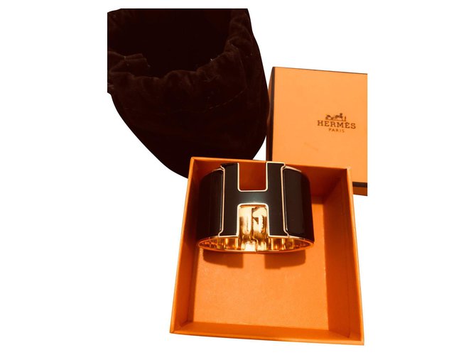 Hermès Clic Clac modello molto grande Nero Placcato in oro  ref.323399
