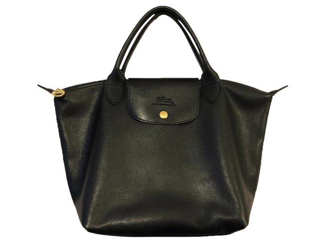 Longchamp black grained leather handbag  ref.323504