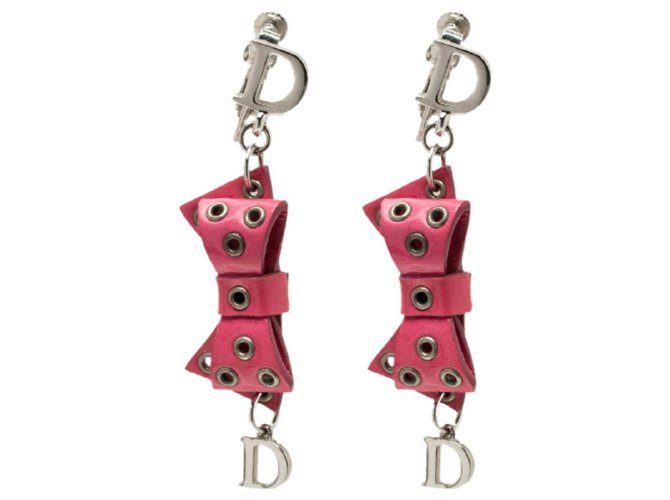 DIOR  Pink Bow Patent Leather Drop Earrings  ref.323522