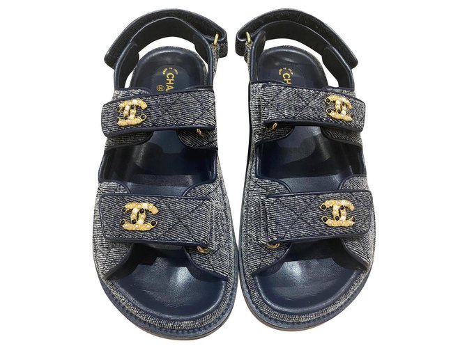 Chanel Dad sandals Velours Gris  ref.323542